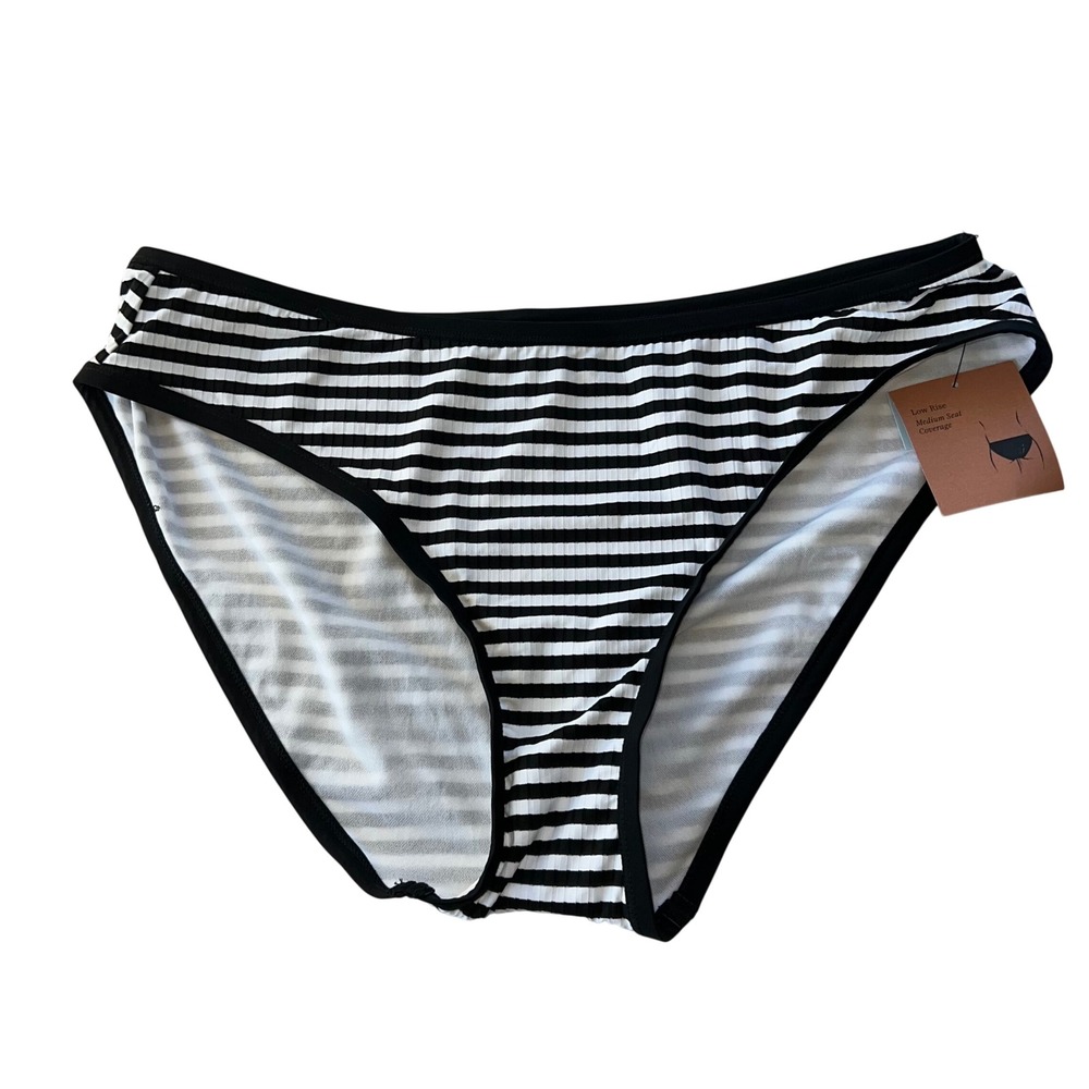 NWT Shade & Shore Black/White Striped Bikini Bottom Low Rise Medium Coverage XL